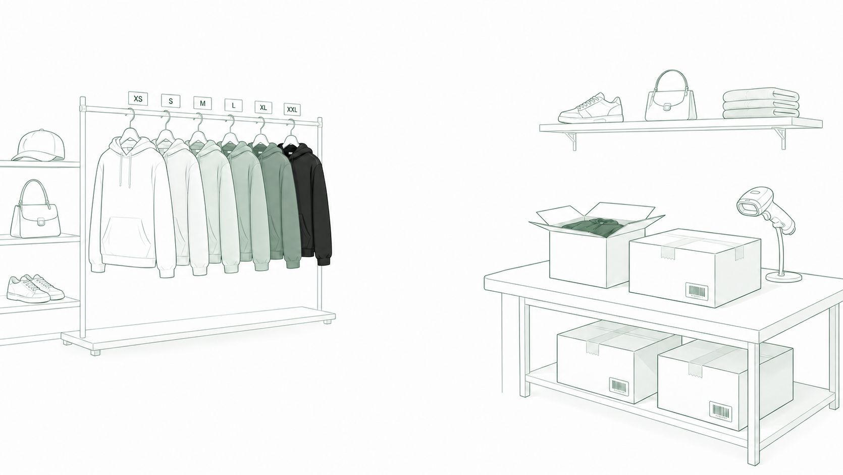 Illustrative apparel shop receiving area